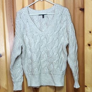 White House Black Market Cream V-Neck Sweater